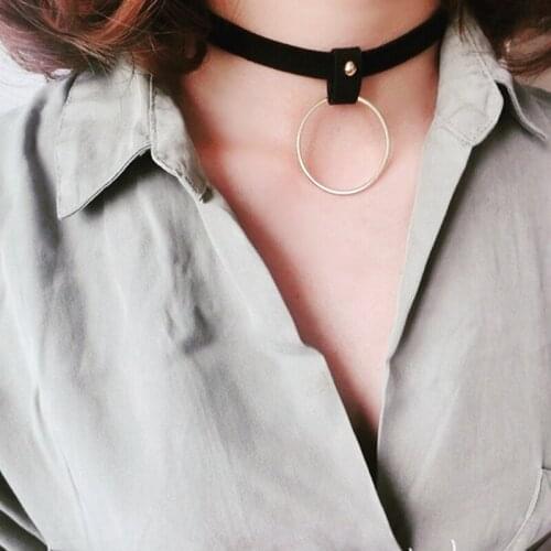 Punk Black Leather Velvet Round Choker Necklace Female Chain Pendant Accessories Fashion Lady Party Jewelry Gifts