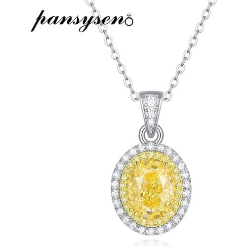 PANSYSNE 100% 925 Sterling Silver 4ct Oval Cut Created Moissanite Gemstone Pendant Necklaces for Women Chain Necklace Wholesale