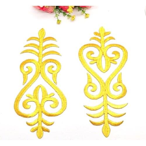 YACKALASI 5 Pieces/Lot 3D Floral Appliqued Trims Gold Embroidered Flower Iron on Patches 20*8cm Diy