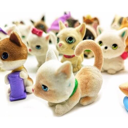 1pc Flocking Artificial Cat Dog Animal Model Figurine Craft Ornament Miniature Fairy Garden Decoration DIY Accessories