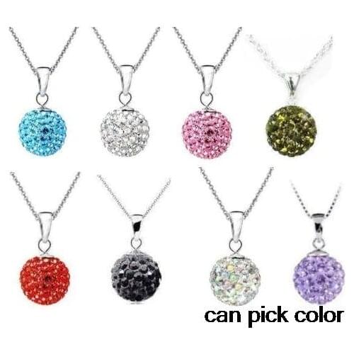 10mm 15pcs/lot mixed white micro pave disco ball bead silver plated cystal necklace 16 inch pendants Chains gift p2635