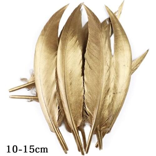 10Pcs Aureate Goose Feathers 10-15 Spray Gold Plumes DIY Wedding Clothes Decoration Carnival Jewelry Accessory Crafts Wholesale