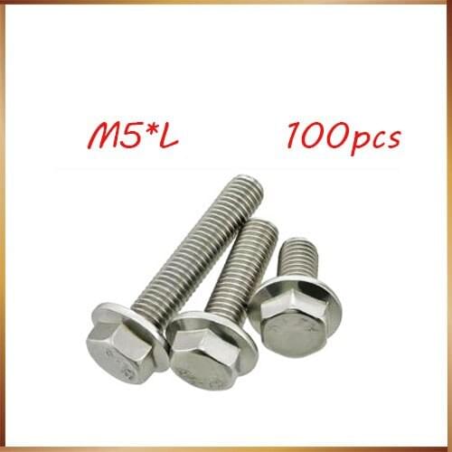 100pcs/lot DIN6921 Stainless steel hex flange bolt serrated flanged bolt M5*8/10/12/16/20/25/30/40