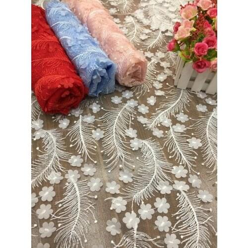 130*91cm feather 3D Wedding bridal Dress Applique DIY Bridal Headdress scarf veil Embroidered Lace Fabric Patch curtain