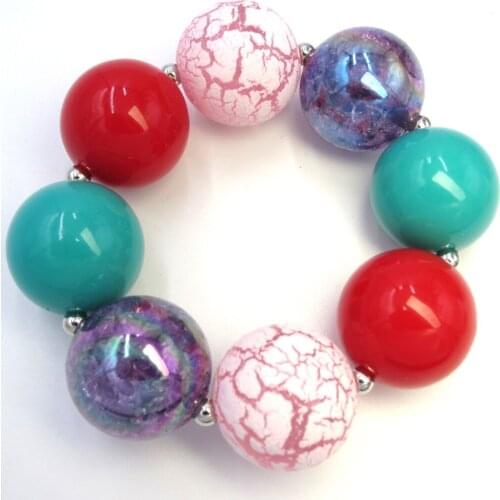 2pcs Lovely Girls Red Pink 20mm Chunky Beads Bracelets Mermaid Charm Baby Birthday Gifts Kids Adjustable Elastic Band Bracelet