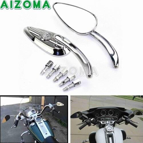 2pcs Chrome Skull Rearview Mirrors Motorcycle Aluminum Side Rear View Mirror for Harley Sportster Dyna Heritage Softail Cruiser