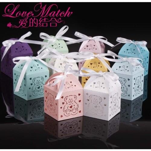 50Pcs Laser Cut Cute Bear Boxes Baby Shower Favors,Kids Birthday Party Gift Box Chocolate Box and Party Decoration for Baby Gift