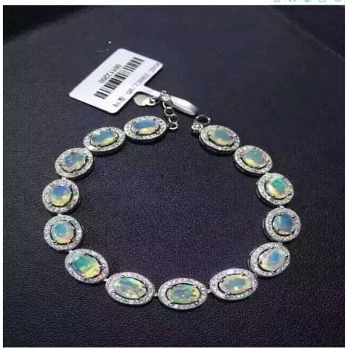 Free shipping Natural and real OPal Bracelets 925 sterling silver Fine jewelry gems 5*7mm 14pcs