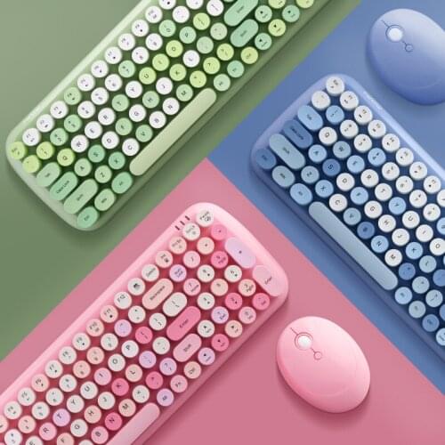 Wireless Keyboard and Mouse Set with Round Gorgeous Keycaps PC Keyboard and Mouse Combo for Computer Notebook Laptop Game