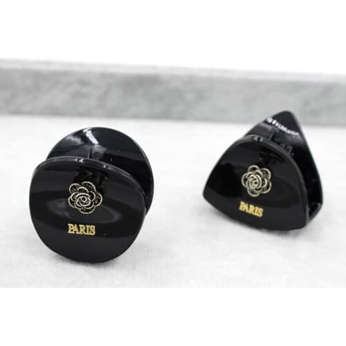 Black Geometric Triangle Round Camellia Hair Clip Women Crystal Luxury Hairpins Korea Fashion Accessories Z338