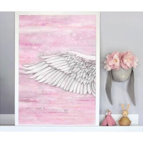 Floral Flamingo Pink Wing Poster Nursery Cartoon Wall Art Canvas Print Painting Nordic Decoration Wall Picture for Girls Bedroom