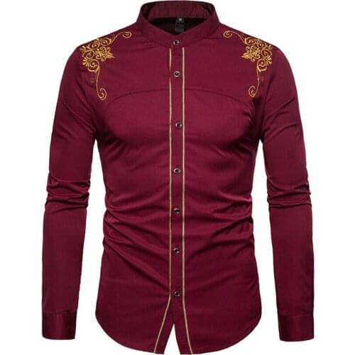 Mens printing Shirts Casual Slim Fit Long Sleeve Wedding Party Hawaiian Shirts Men Dress Floral Social White Shirts size 2XL