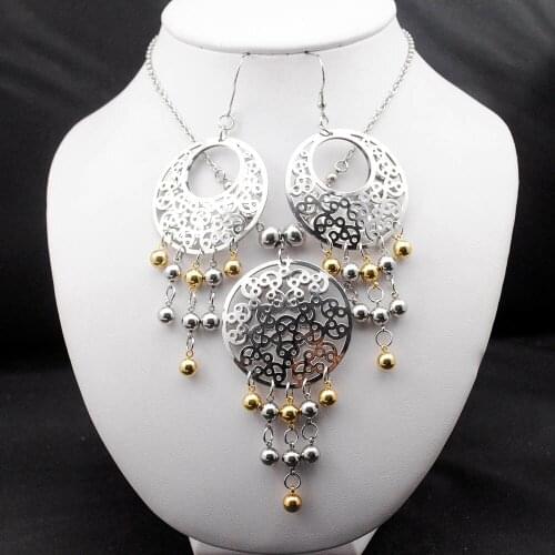 GOKADIMA 2016 Stainless Steel Ethnic vintage round necklace earrings jewelry set exaggeration bohemia style for women WTS546
