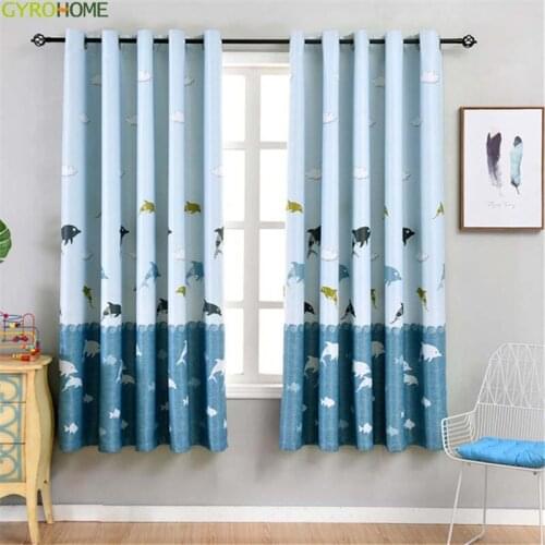 GY2811 Cartoon Drapes Blue Color Boy Room Short Curtains Window Decoration
