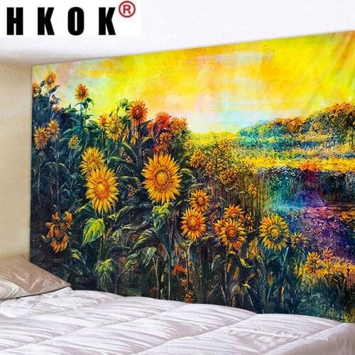 HKOK Sunflower Tapestry Wall Hanging Wall Covering Rugs Mural Background Cloth Beach Towel Fabric Yoga Blanket Home Decor