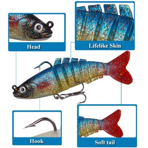 Artificial Multi-section Plastic Soft Bait 3D Simulation Eye 8Colors 17.5g/9cm With Hook Wobbler Luminous Flash Fishing Lure
