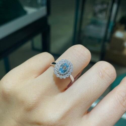 J623 Aquamarine Ring Fine Jewelry Pure 18K Gold Natural Blue Aquamarine Gemstones Fine Rings
