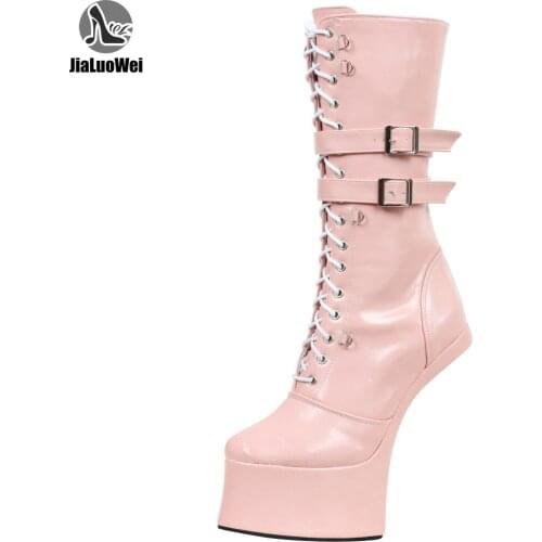 JIALUOWEI New Hoof Heel Style 7 inch Ballet Fetish BDSM Punk Platform Boots Size36-46