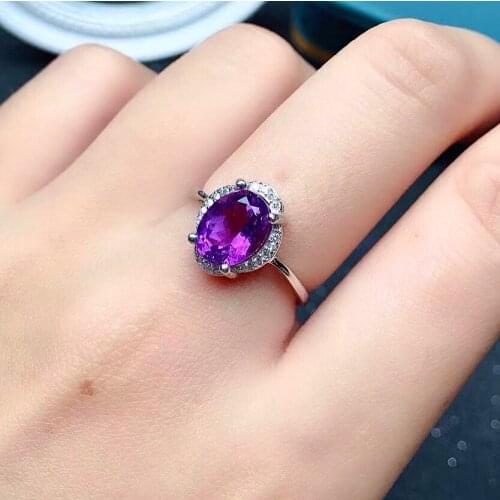 Classic Silver Crystal Ring for Daily Wear 2ct 7*9mm VVS Grade Natural Amethyst Ring 925 Silver Sterling Silver Amethyst Jewelry