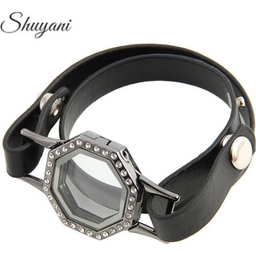 5pcs/lot Leather Bracelet Floating Glass Living Memory Locket Bracelet Fashion Leather Bracelet Charm Bracelet