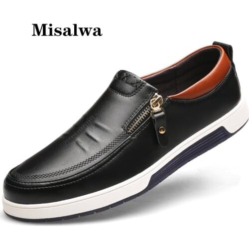 Misalwa Plus Size 38-47 Leather Men Sneakers New 2021 Men Casual Shoes Zipper Luxurious Brand Flat Shoes for Men Drop Shipping