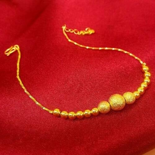 Fashion 14K Yellow Gold Plated Anklet for Womens Jewelry Scrub Lucky Beads Anklets Chain Jewelry Birthday Gifts for Girlfriend