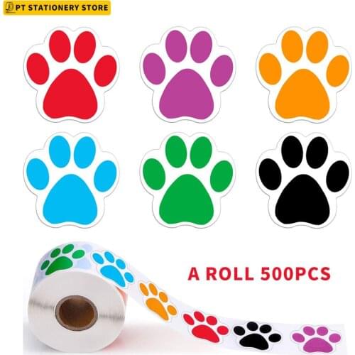 500 PCS 6 Colors Colorful Paw Print Stickers Dog Cat Bear Paw Labels Stickers of Stationery Supply Teacher Reward Stickers Kids