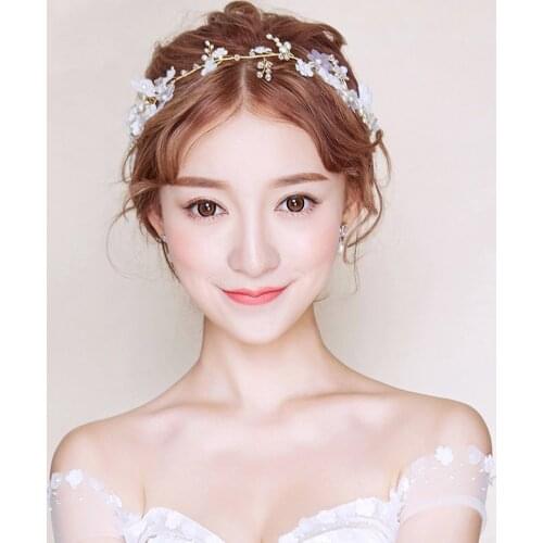 Romantic Elegant Bridal Headdress Crystal Rhinestone Beads Flower Headband with Ribbon for Wedding Perform Studio Prop O627