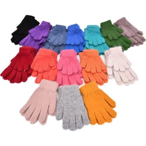 MAOMAOFUR Women Men Unisex Winter Ribbed Wool Knitted Full Fingered Gloves Basic Warmer Kids Wool Knitted Gloves Set Winter