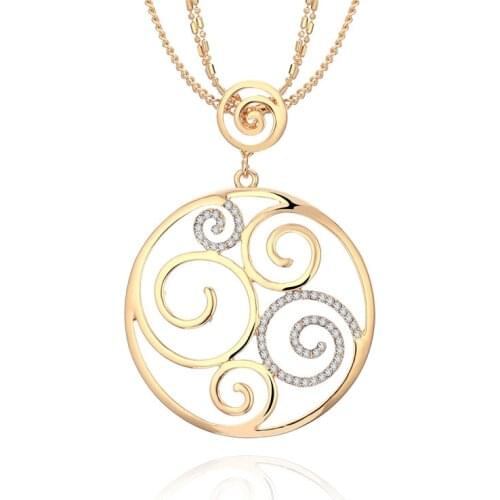 Round Geometric Crystal Pendant Necklace Long Chains Sweater Collier CZ Gold Necklace For Women Fashion Jewelry New Year Gift