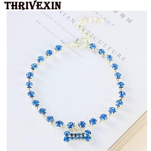 Hot sale dog necklace collar rhinestone crystal single row bone pendant cat puppy accessories Diamond Dogs Collars pet supplies