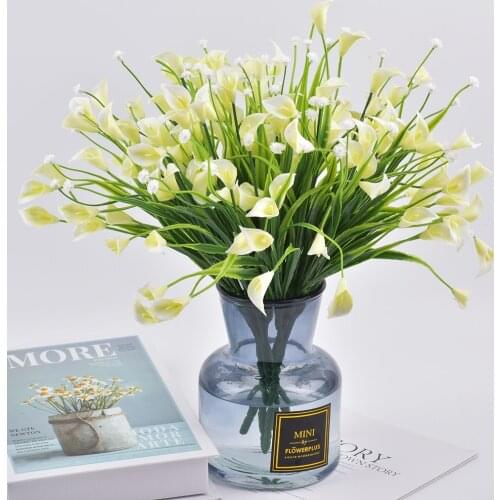 New beautiful 25 heads/bouquet mini artificial calla with leaf plastic fake lily Aquatic plants home room decoration flower
