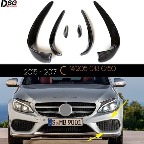 Carbon Fiber Front Bumper Splitter Canards for C Class W205 C205 A205 2015 - 2017 Sporty C200 C250 C300 C350 C400 C450 C63 C43