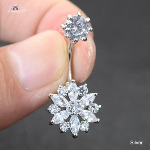 Starbeauty 1pc 14G Big Crystal Belly Piercing Gold Color Belly Button Rings Flower Earring Surgical Steel Navel Piercing Jewelry