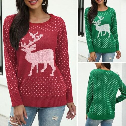 Autumn and Winter Snowflake Deer Jacquard Christmas Sweaters Tops Women Long Sleeve Knitted Pullover