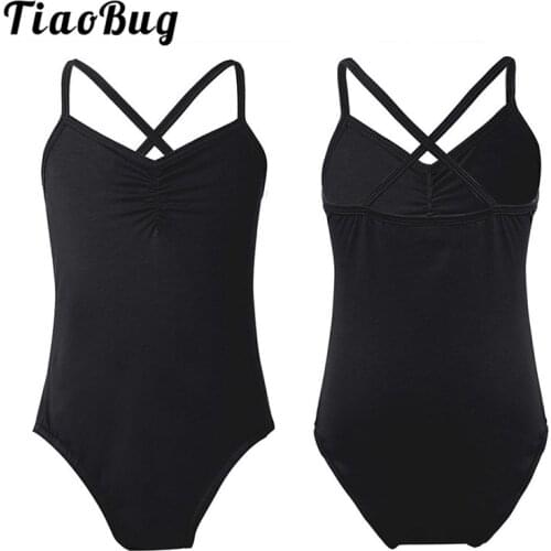 TiaoBug Kids Teens Spaghetti Straps Solid Color Ballet Leotard Girls Professional Gymnastics Leotard Bodysuit Practice Dancewear