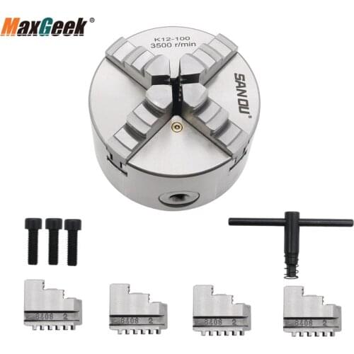Maxgeek 100,mm Jaw K12-100 Lathe Chuck 4 Jaw 4 inch 4-Jaw Self Centering Lathe Chuck