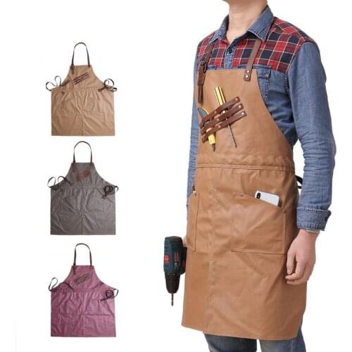 Vintage Work Apron Waterproof Oil-proof Tool Apron Wear-resistant Carpenter Painter Canvas Aprons With Tool Pockets Adjustable