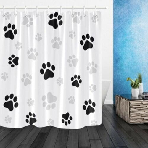 Dog Lover Shower Curtain Black and White Dog Paw Graffiti Waterproof Fabric Bath Curtain for Bathroom Decor Sets with Hooks