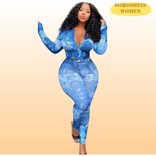 Somoshein Plus Size Women Clothing Fashion Tie Dye Print Pleated Shirt Tops Sexy Slim Pencil Pants Casual Sets Wholesale Items