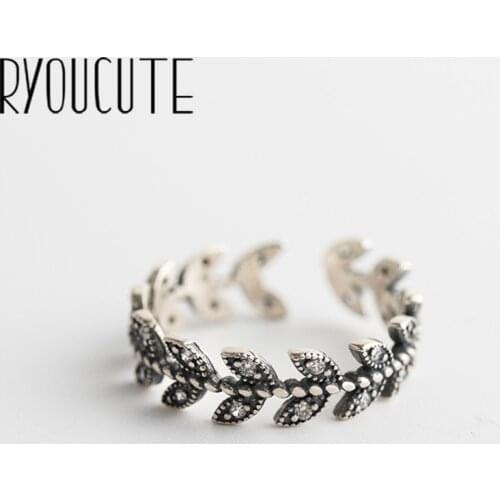 Bohemian Real Silver Color Leaf Rings Gifts for Women Wedding Ladies Fashion Adjustable Antique Rings joyas de plata