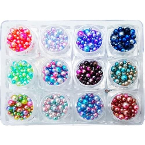 1 Box 12 Colors Charms Gradient Pearls Round Shiny 3D Nail Art Beads DIY Crafts