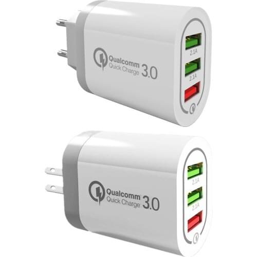 100pcs 18W 3 ports usb Quick Charge 3.0 USB Charger QC3.0 Wall Mobile Phone Charger for i Phone X Tablet EU US QC Fast Charging