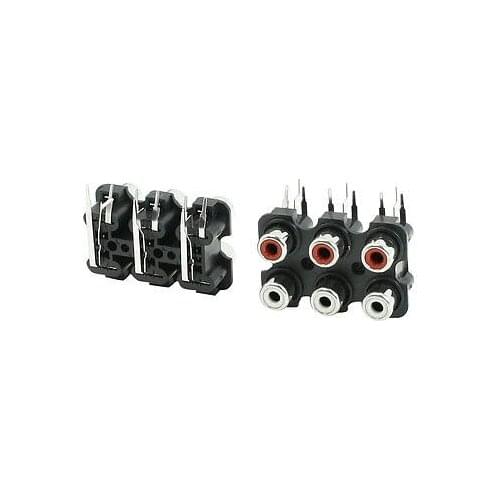 2 Pcs 6 RCA PCB Mount Female Outlet Jack Connector RCA Socket Black