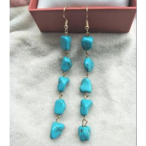 Ey478 2018 Vintage exaggerated tassel bar nightclub natural Blue stone irregular Geometric shape drop earrings Jewelry