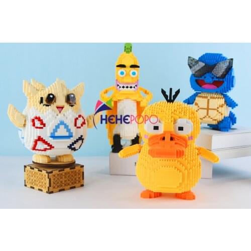 2100pcs+ Cute Banner Figure Building Block Sunglasses Squirtle Psyduck Togepi Banana Micro Diamond Bricks Toys for Kids