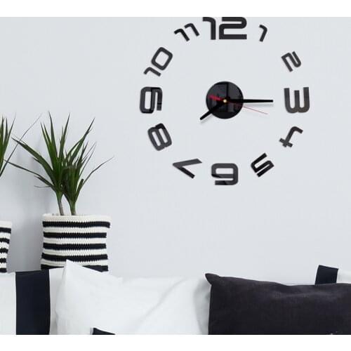 40cm PVC Self-adhesive DIY 3D DIY Roman Numbers Acrylic Mirror Wall Sticker Clock Home Decor Large Silent Quartz Wall Clock