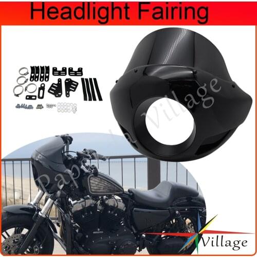 5.75 in Front Fairing Head Light Lamp Fairing Mask Cowl Windshield 35mm-49mm Mounting Kit For Harley Cafe Racer Dyna Sportster