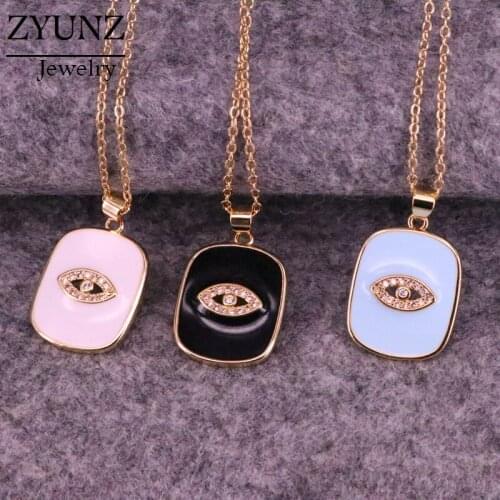 6PCS, Simple Enamel Star Moon Eye Rectangle Pendant Necklace for Women Fashion Gold Color Statement Choker Necklace Jewelry