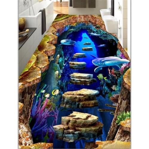 Beibehang Custom Floor Painted 3D Grand Thrill Floatstone Underwater World Mall 3D self-adhesive flooring papel de parede